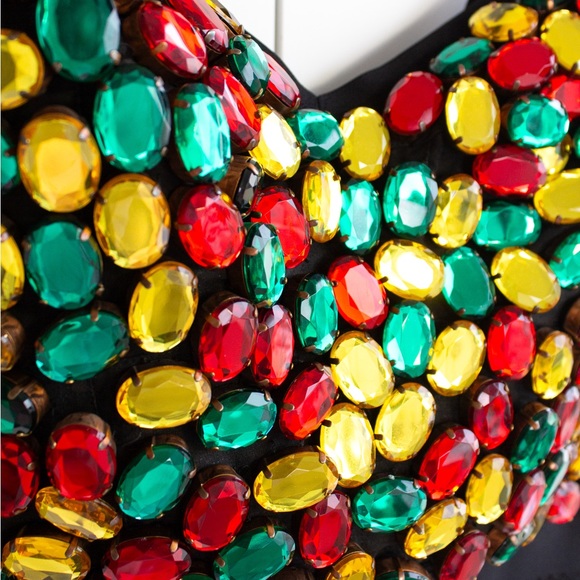 Dolce&Gabbana Vintage 1990s Rainbow Multicolor Crystal Candy Black Bustier Top - Picture 5 of 12